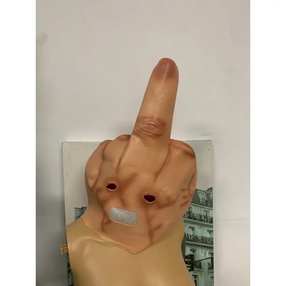 Latex Middle Finger Head Mask, Funny Prank Mask for Halloween Party Cosplay Bar